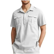 Njoeus Mens Henley T-Shirt Fashion Short Sleeve Cotton Shirts Casual Big \u0026 Tall Linen Shirts for Men Loose Fitted Regular Hippie Beach T-Shirt Tops with Button Pockets 3X 4X 5X White Summer Savings